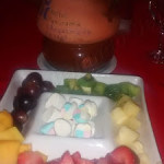 Fondue de legumes, carne e frutas